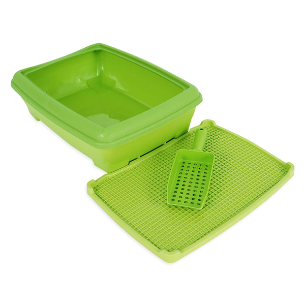 Outdoor Pet (Cat) Litter Box Pan with Cat Litter Mat and Scooper - 20 x 15 x 6.1 Inches High Sided Cat Litter Pan