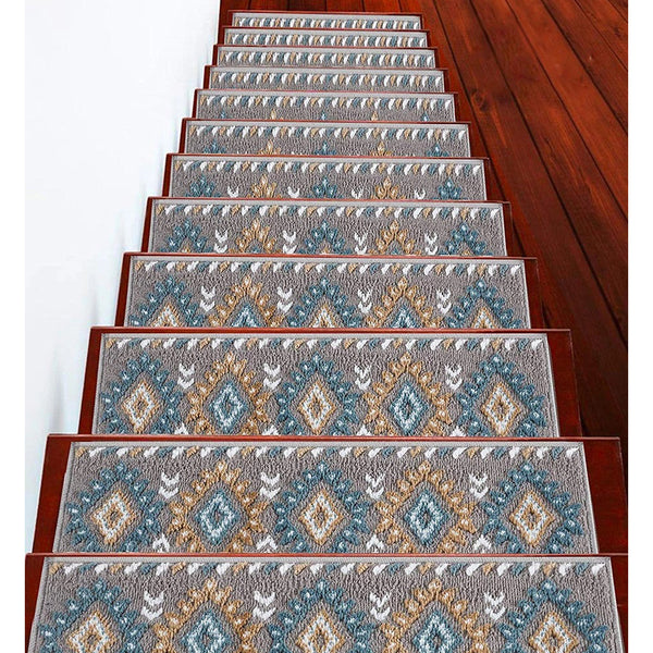 Stair Treads Rug 9"x28" Traditional Collection | Teal & White