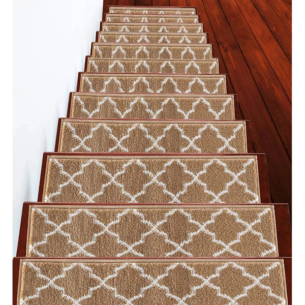 Stair Treads Rug 9"x28" Trellisville Collection | Beige & White