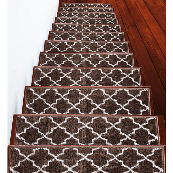 Stair Treads Rug 9"x28" Trellisville Collection | Brown & White