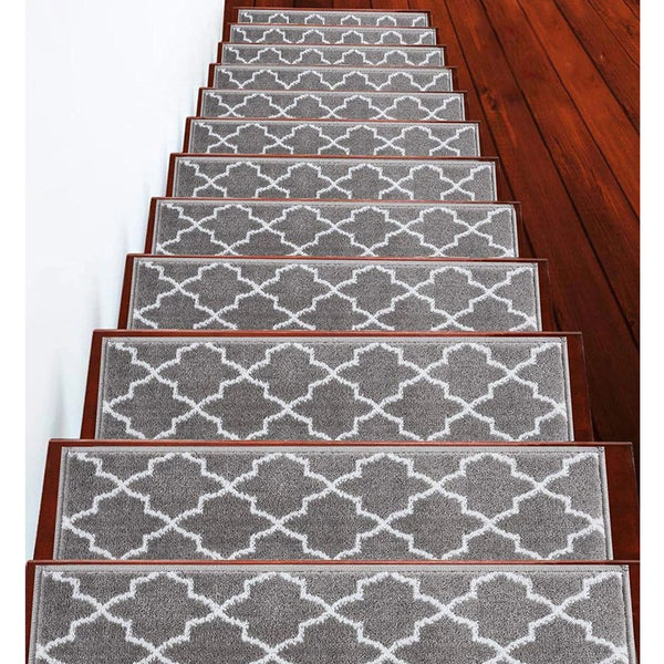 Stair Treads Rug 9"x28" Trellisville Collection | Gray & White