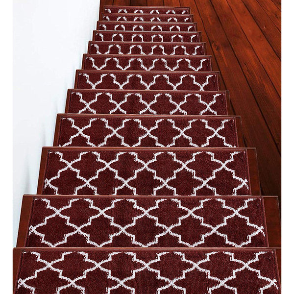 Stair Treads Rug 9"x28" Trellisville Collection | Red & White