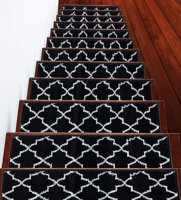 Stair Treads Rug 9"x28" Trellisville Collection | Black & White