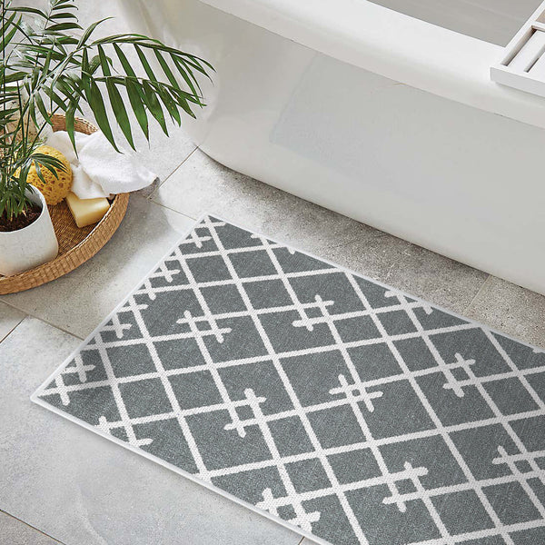 Geometric Design 3 Piece Bathroom Rugs Set|Gray