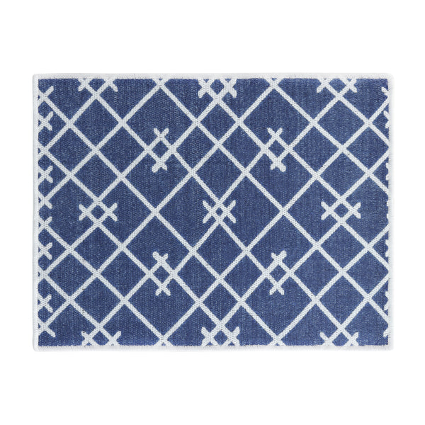 Geometric Pattern Large Dish Drying Mat for Kitchen Counter |24 x 18 x 0.25 Inches | Navy