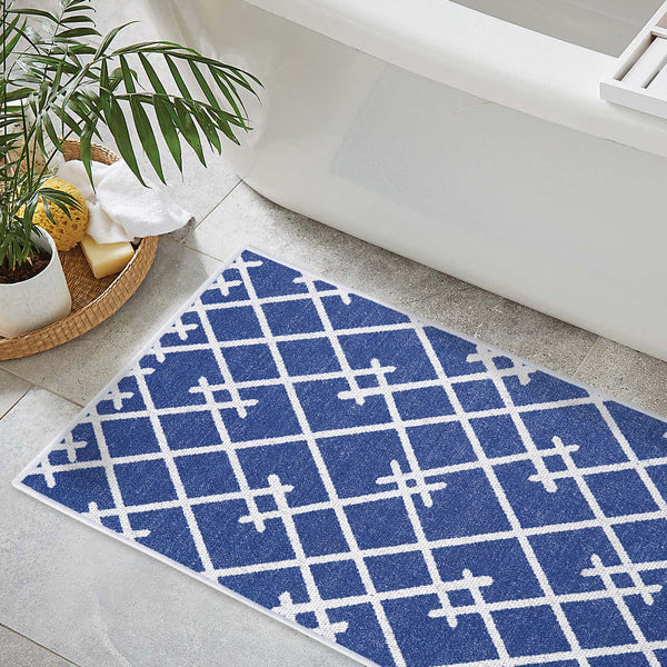 Geometric Design 3 Piece Bathroom Rugs Set|Navy