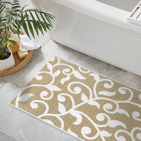 Floral Design 3 Piece Bathroom Rugs Set |Beige