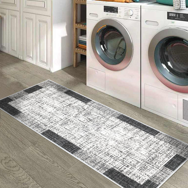 SussexHome Non Skid Washable Laundry Room Rug Runner - 20" x 59" | Gray Without Text