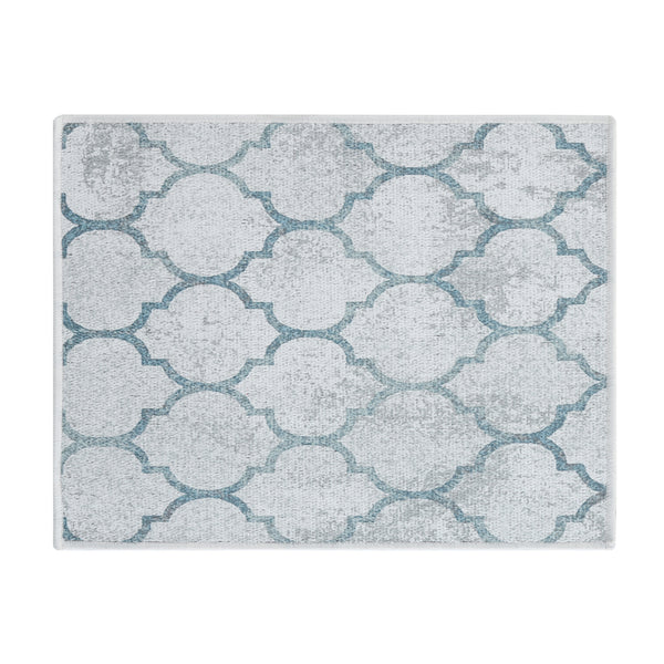 Geometric Pattern Large Dish Drying Mat for Kitchen Counter |24 x 18 x 0.25 Inches |Gray & Teal