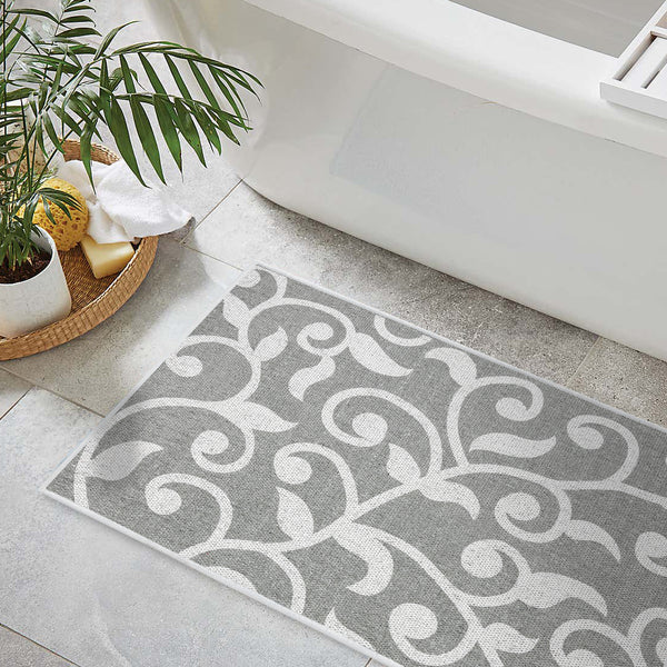 Floral Design 3 Piece Bathroom Rugs Set |Gray