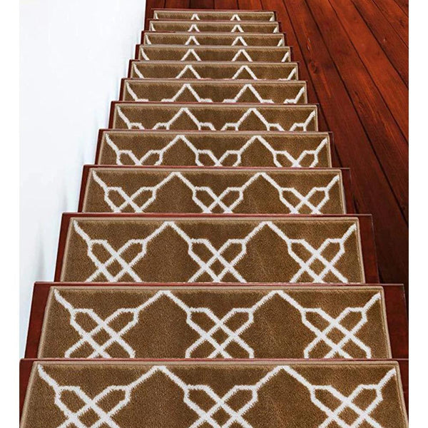 Stair Treads Rug 9"x28" Zigzag Collection | Beige & White