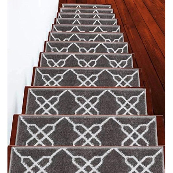 Stair Treads Rug 9"x28" Zigzag Collection | Gray & White