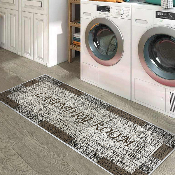 SussexHome Non Skid Washable Laundry Room Rug Runner - 20" x 59" | Brown&White