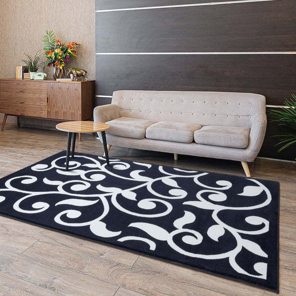 Sussexhome Beatrice Perfect Soft Area Rugs | Leaves - Navy/White