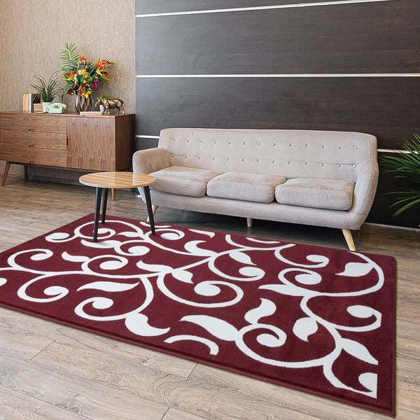 Sussexhome Beatrice Perfect Soft Area Rugs | Leaves - Red/White