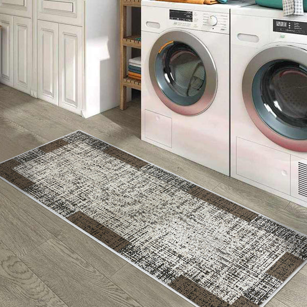 SussexHome Non Skid Washable Laundry Room Rug Runner - 20" x 59" | Brown Without Text