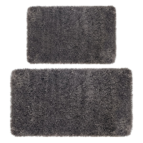 Solid Gray Bathroom Rugs Sets, Shower Rugs with Toilet Rugs U Shaped |Set of 2