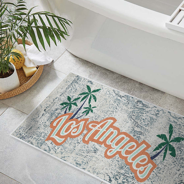 US States Los Angeles Design 3 Piece Bathroom Rugs Set | Orange