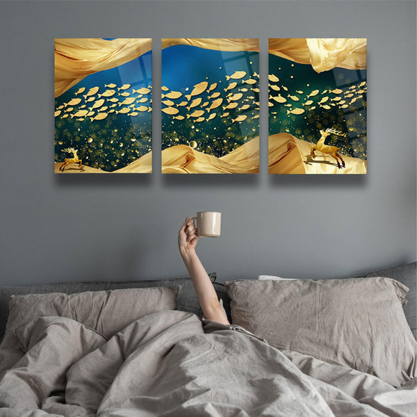 Golden Fish Flock Wall Decor