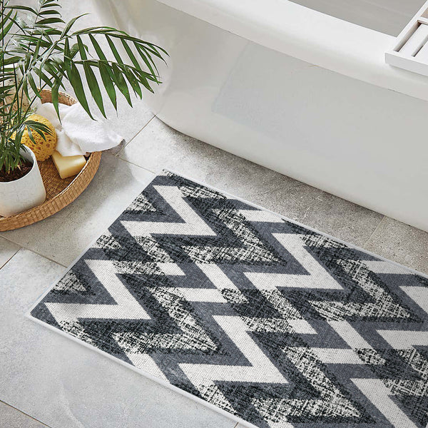 Chevron Design 3 Piece Bathroom Rugs Set | Gray