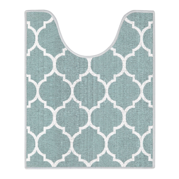 Geometric Design U Shape Bathroom Rug | 20”x24" | Light Teal