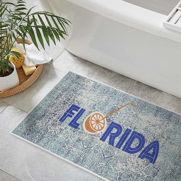 US States Florida Design 3 Piece Bathroom Rugs Set |Silver