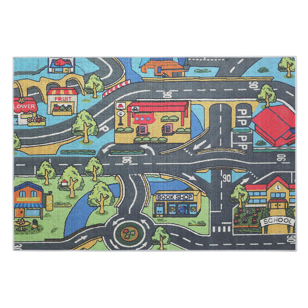 Low Pile- Non-Slip- Educational Kids Rug for Playroom |Road Pattern |39.5 x 59 Inches