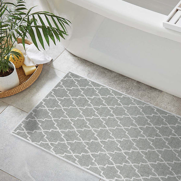 Geometric Design 3 Piece Bathroom Rugs Set |Gray