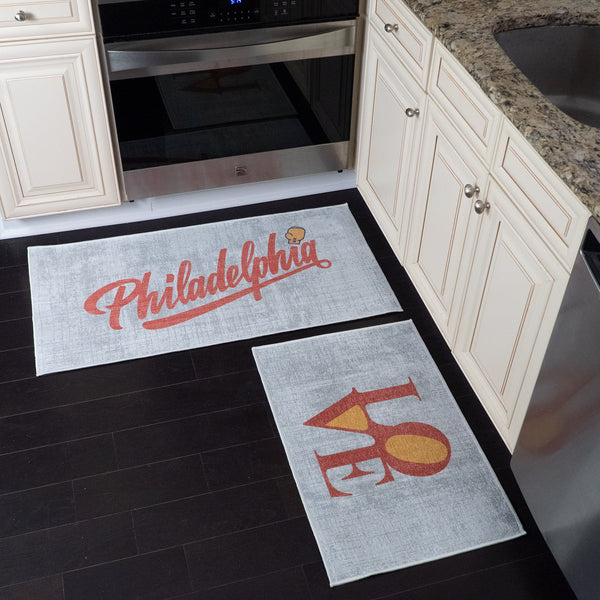 US States Philadelphia Design Non Skid Washable Kitchen Runner Rugs Set of 2| 44 x 24 and 31.5 x 20 Inches Floor Mats |Red