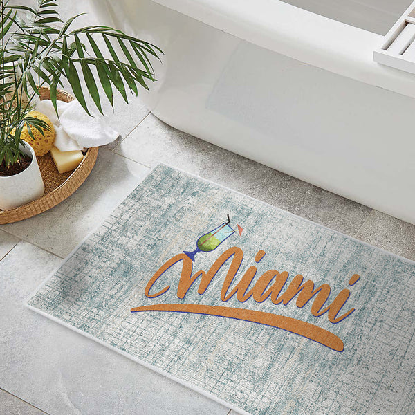 US States Miami Design 3 Piece Bathroom Rugs Set | Gold