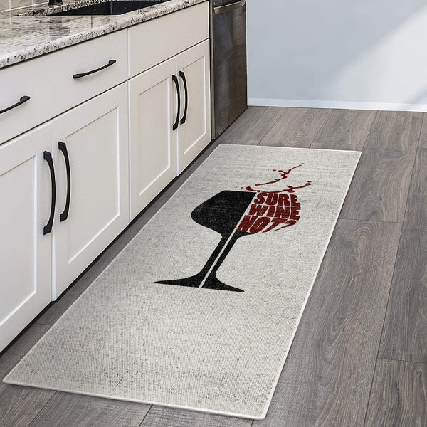 SussexHome Non Skid Washable Wine Bar Decorative Floor Rug 20" x 59" | Gray&Black