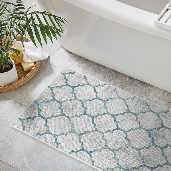 Geometric Design 3 Piece Bathroom Rugs Set | Gray&Teal