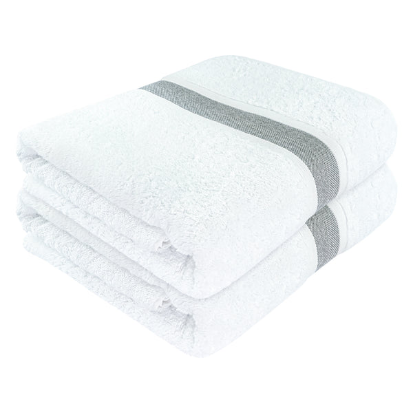 SussexHome Hotel-Quality 2 Piece Of Large Bath Towels - 35 x 67 Inches Bordered Design