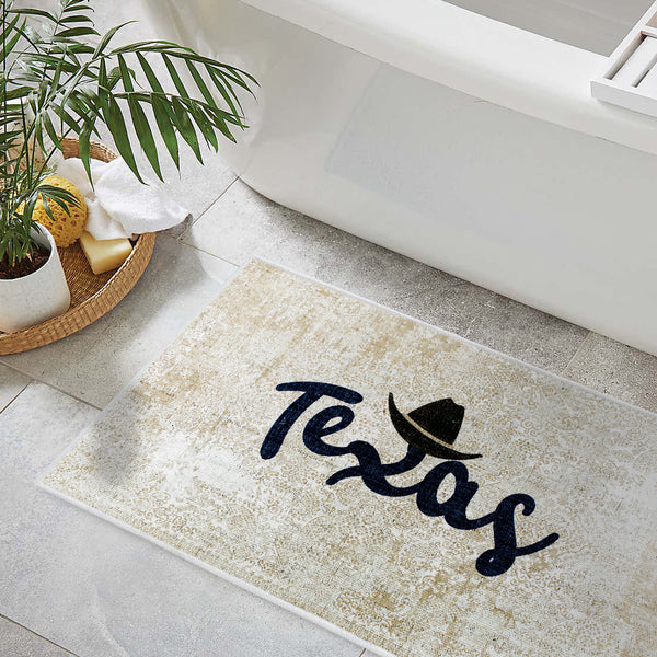 US States Texas Design 3 Piece Bathroom Rugs Set | Beige