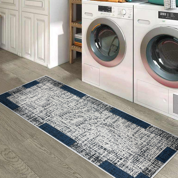 SussexHome Non Skid Washable Laundry Room Rug Runner - 20" x 59" | Navy Without Text