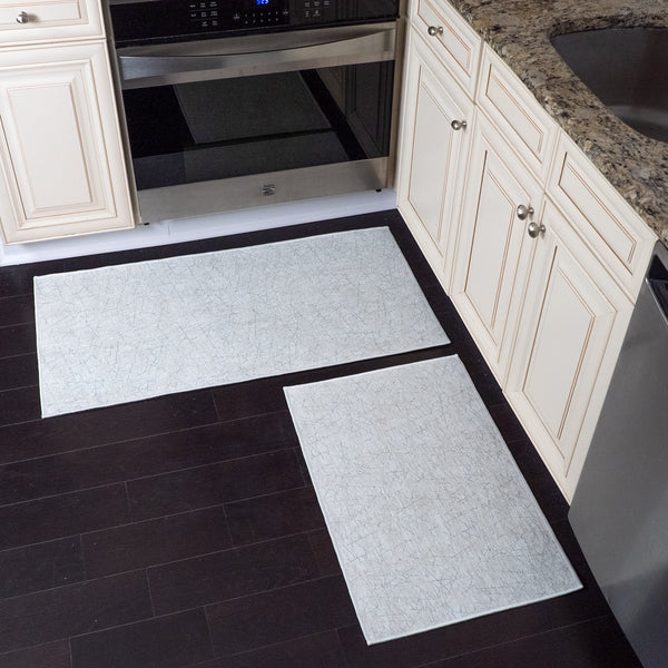 Geometric Design Non Skid Washable Kitchen Runner Rugs Set of 2| 44 x 24 and 31.5 x 20 Inches Floor Mats |White