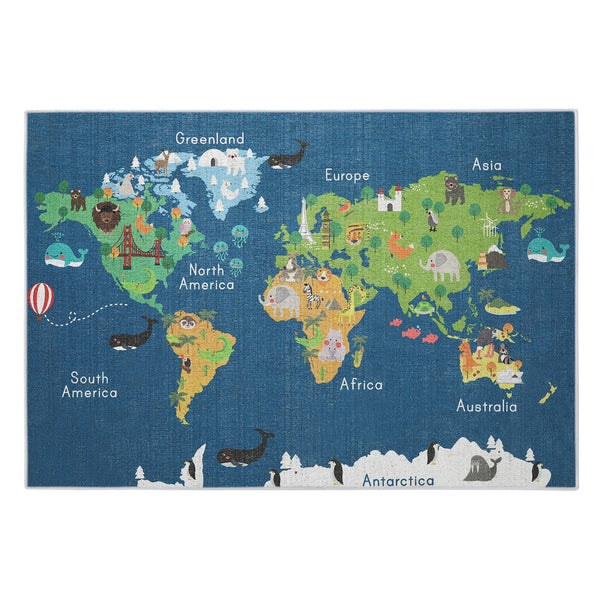 Low Pile- Non-Slip- Educational Kids Rug for Playroom |World Map Pattern |39.5 x 59 Inches