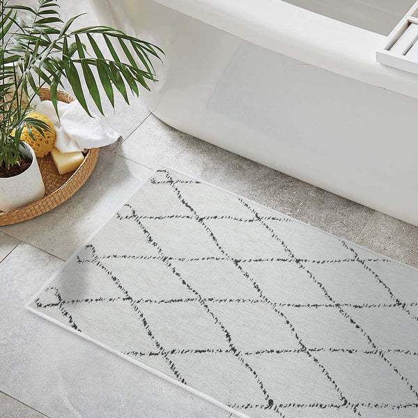 Moroccan Trellis Design 3 Piece Bathroom Rugs Set | Ivory