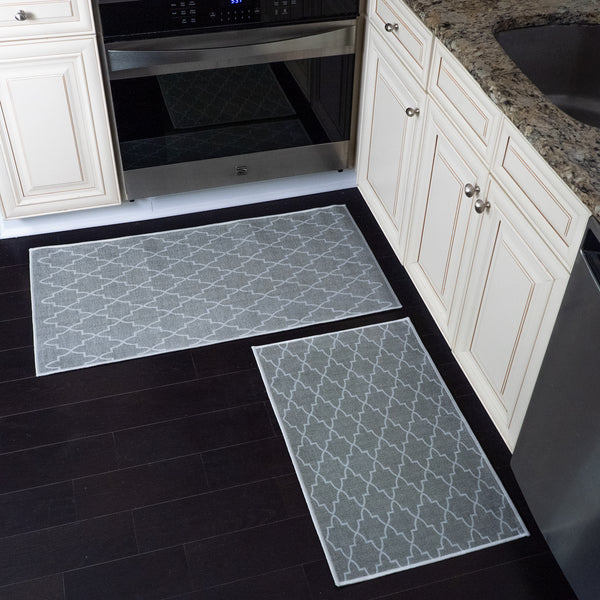 Geometric Design Non Skid Washable Kitchen Runner Rugs Set of 2| 44 x 24 and 31.5 x 20 Inches Floor Mats |Gray