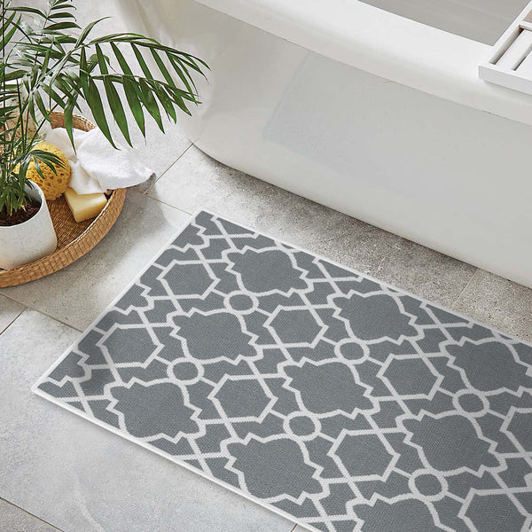 Geometric Graphic Design 3 Piece Bathroom Rugs Set| Gray